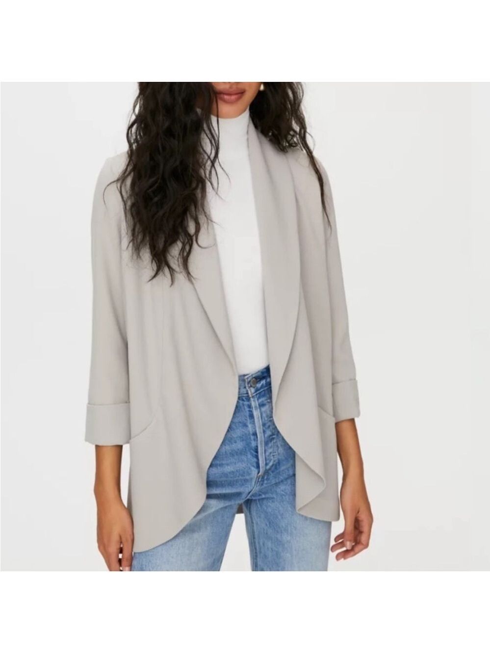 Aritzia Wilfred Chevalier Open Front Tuxedo Blazer in Grey Sz 0